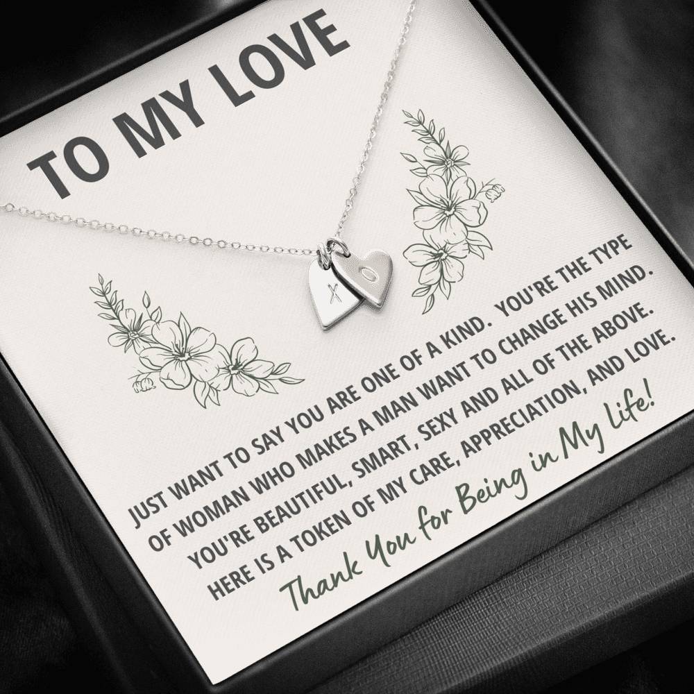 TO MY LOVE "TOKEN" CUSTOM NAME INITIALS ENGRAVING HEARTS NECKLACE GIFT SET - ON CLOUD NINE GIFTS