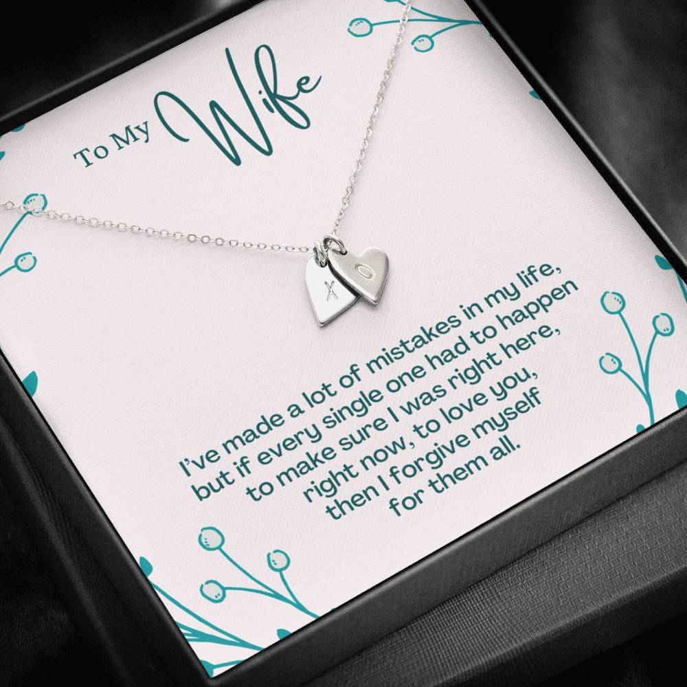TO MY WIFE "MISTAKES - SO" CUSTOM NAME INITIALS ENGRAVING HEARTS NECKLACE GIFT SET - ON CLOUD NINE GIFTS
