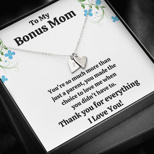 TO MY BONUS MOM "CHOICE TO LOVE ME" CUSTOM NAME INITIALS ENGRAVING HEARTS NECKLACE GIFT SET - ON CLOUD NINE GIFTS