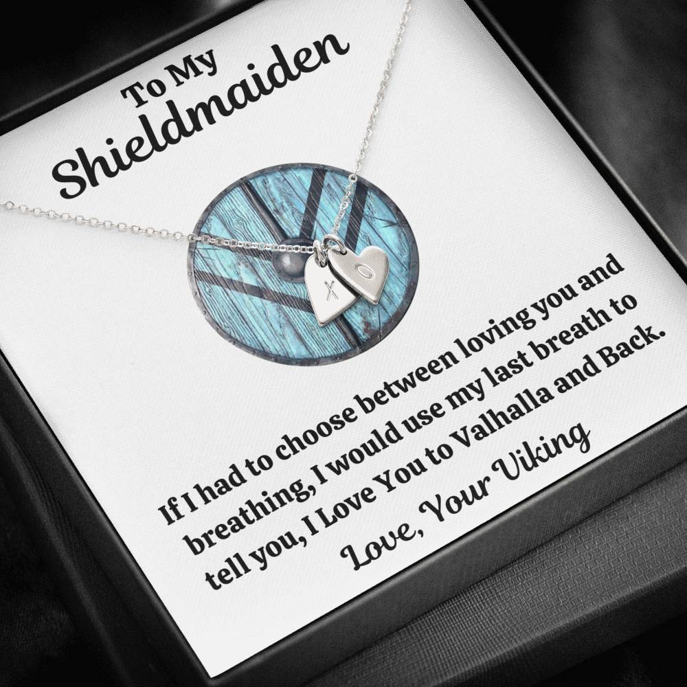 TO MY SHIELDMAIDEN "BREATHING - BLUE" CUSTOM NAME INITIALS ENGRAVING HEARTS NECKLACE GIFT SET - ON CLOUD NINE GIFTS