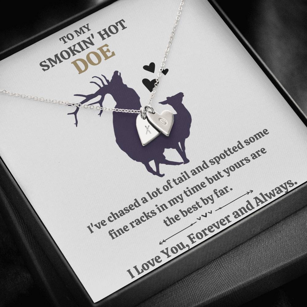 TO MY SMOKIN HOT DOE "TAIL - GOLDEN" CUSTOM NAME INITIALS ENGRAVING HEARTS NECKLACE GIFT SET - ON CLOUD NINE GIFTS