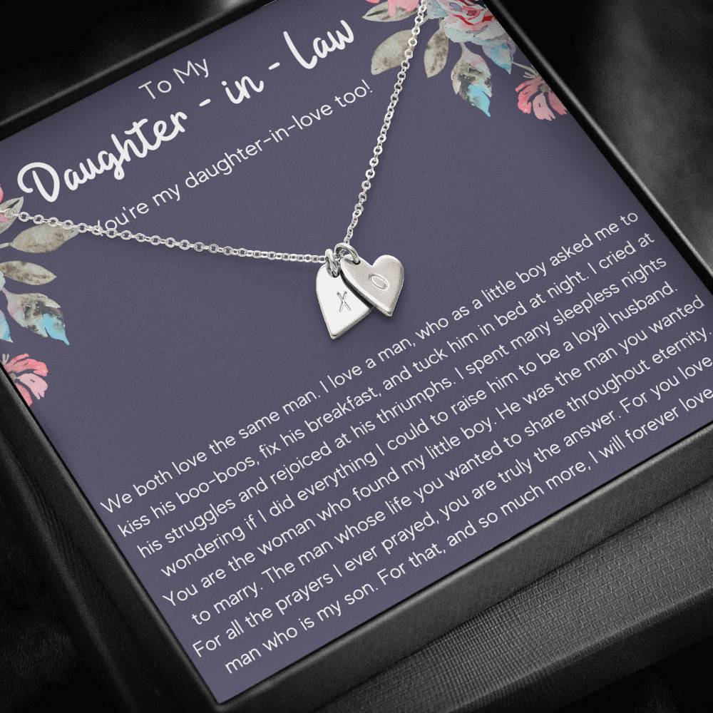 TO MY DAUGHTER IN LAW "DAUGHTER IN LOVE" CUSTOM NAME INITIALS ENGRAVING HEARTS NECKLACE GIFT SET - ON CLOUD NINE GIFTS