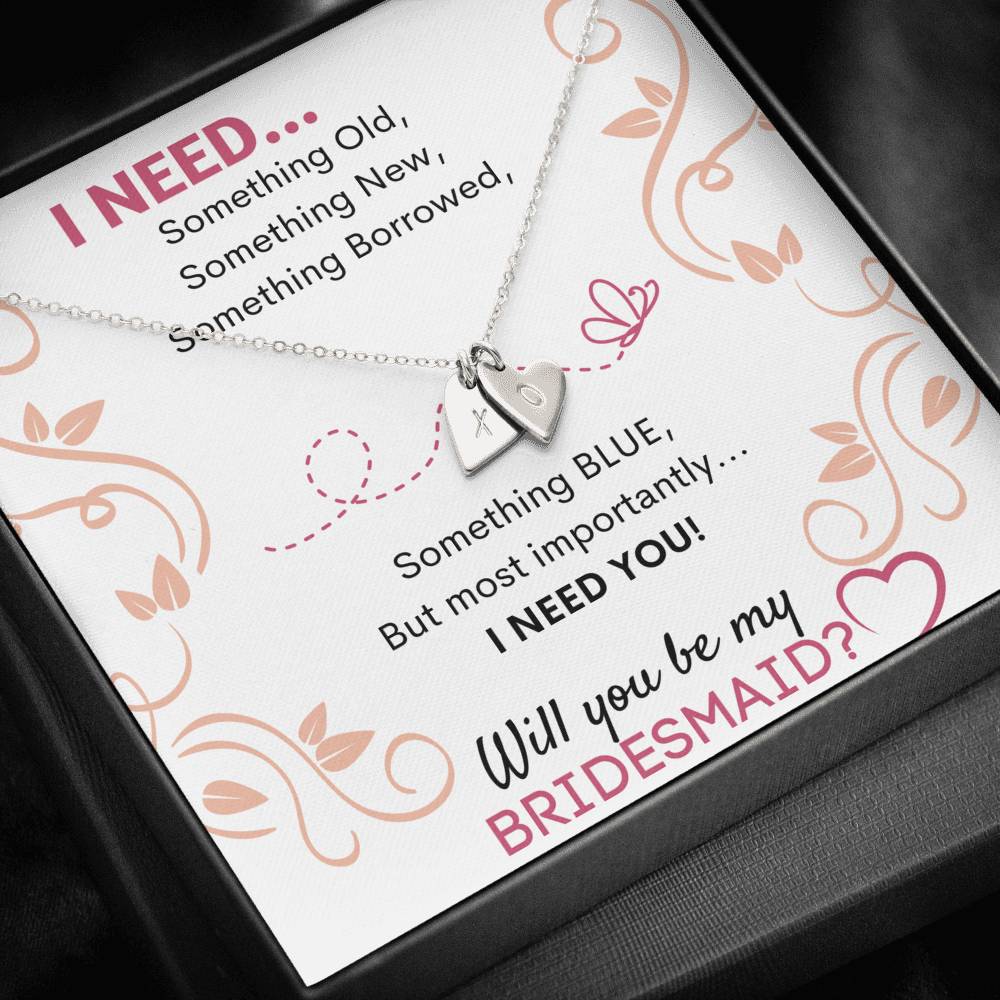 BRIDESMAID CUSTOM NAME INITIALS ENGRAVING HEARTS NECKLACE GIFT SET - ON CLOUD NINE GIFTS