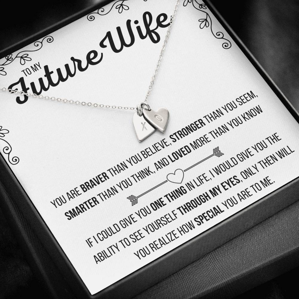 TO MY FUTURE WIFE "LOVED MORE THAN YOU KNOW" CUSTOM NAME INITIALS ENGRAVING HEARTS NECKLACE GIFT SET - ON CLOUD NINE GIFTS