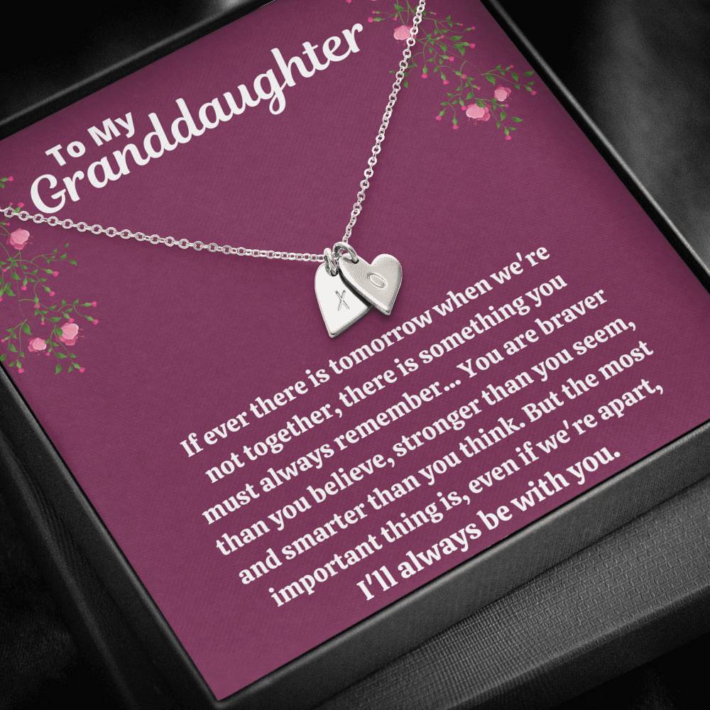 TO MY GRANDDAUGHTER "STRONGER THAN YOU SEEM - PURPLE" CUSTOM NAME INITIALS ENGRAVING HEARTS NECKLACE GIFT SET - ON CLOUD NINE GIFTS
