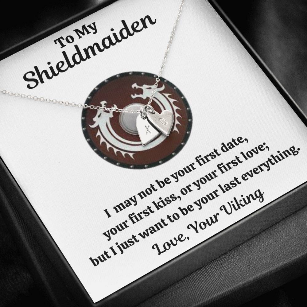 TO MY SHIELDMAIDEN "LAST EVERYTHING - RED" CUSTOM NAME INITIALS ENGRAVING HEARTS NECKLACE GIFT SET - ON CLOUD NINE GIFTS