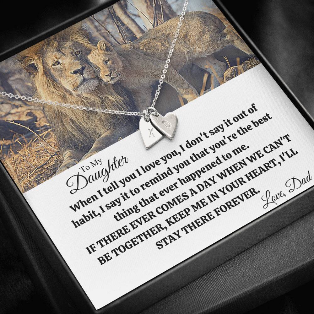 TO MY DAUGHTER "OUT OF HABIT - LION" CUSTOM NAME INITIALS ENGRAVING HEARTS NECKLACE GIFT SET - ON CLOUD NINE GIFTS
