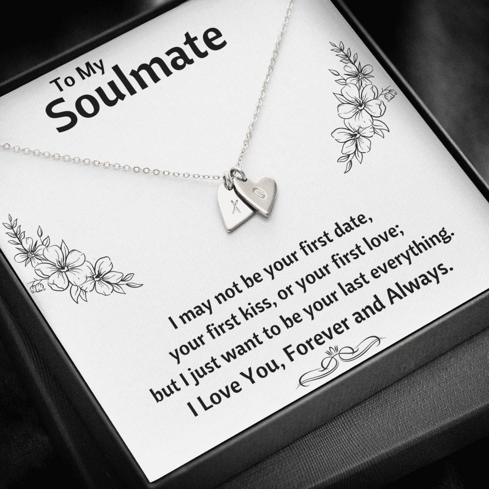 TO MY SOULMATE "LAST EVERYTHING - FLOWERS" CUSTOM NAME INITIALS ENGRAVING HEARTS NECKLACE GIFT SET - ON CLOUD NINE GIFTS