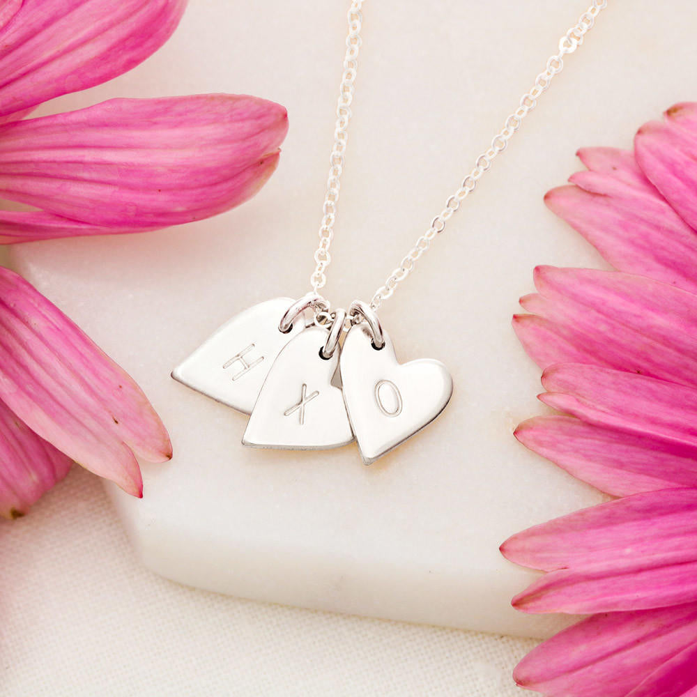 DEAR WIFE "BY YOUR SIDE" CUSTOM NAME INITIALS ENGRAVING HEARTS NECKLACE GIFT SET - ON CLOUD NINE GIFTS