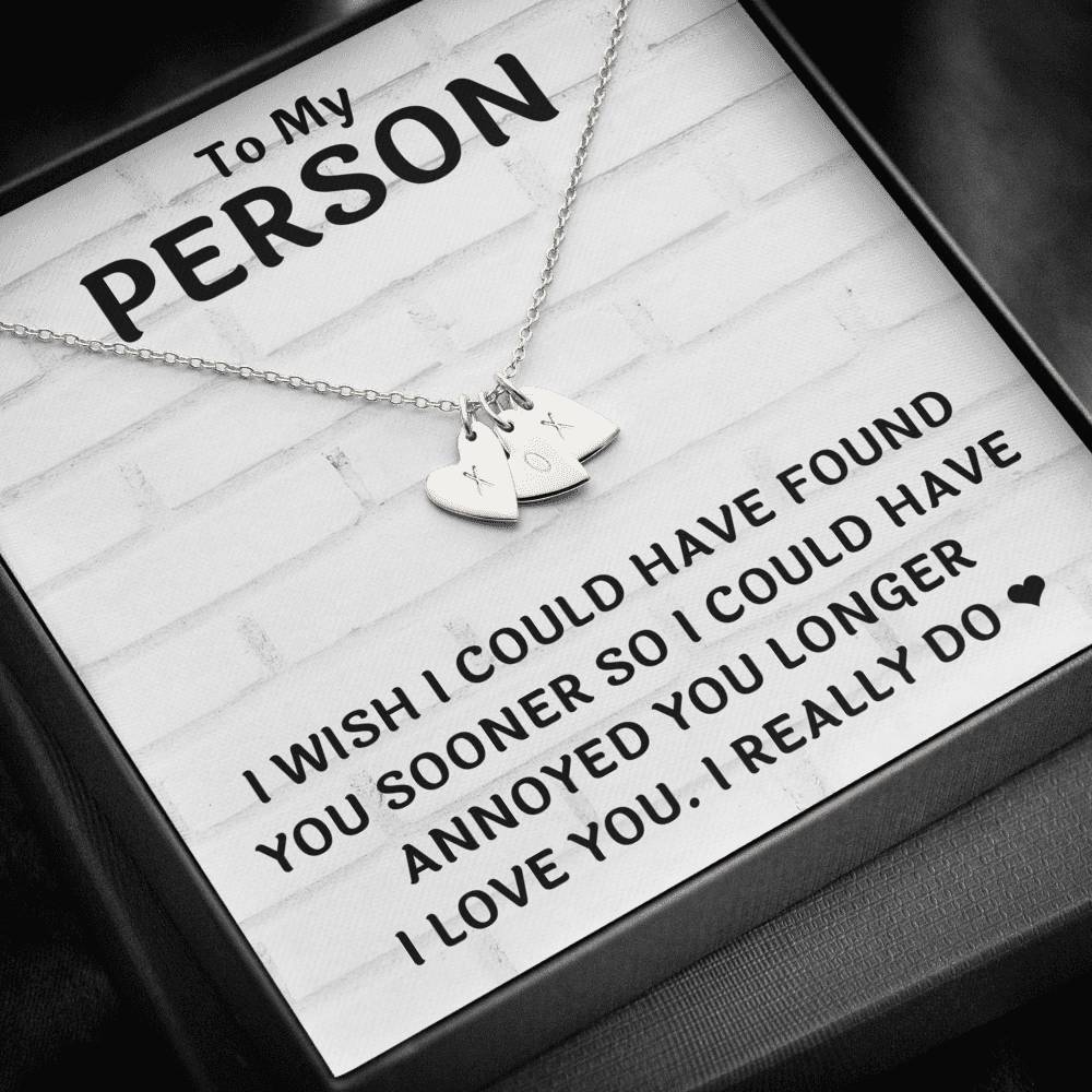 TO MY PERSON "FOUND YOU SOONER" CUSTOM NAME INITIALS ENGRAVING HEARTS NECKLACE GIFT SET - ON CLOUD NINE GIFTS