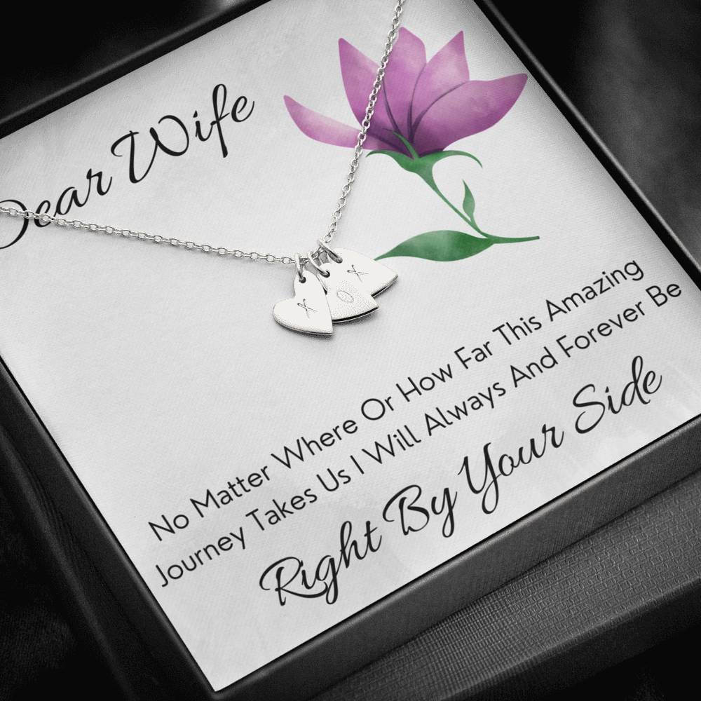 DEAR WIFE "BY YOUR SIDE" CUSTOM NAME INITIALS ENGRAVING HEARTS NECKLACE GIFT SET - ON CLOUD NINE GIFTS