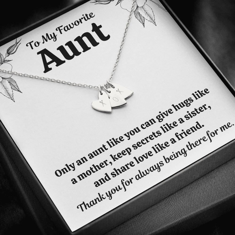 TO MY FAV AUNT "LIKE" CUSTOM NAME INITIALS ENGRAVING HEARTS NECKLACE GIFT SET - ON CLOUD NINE GIFTS