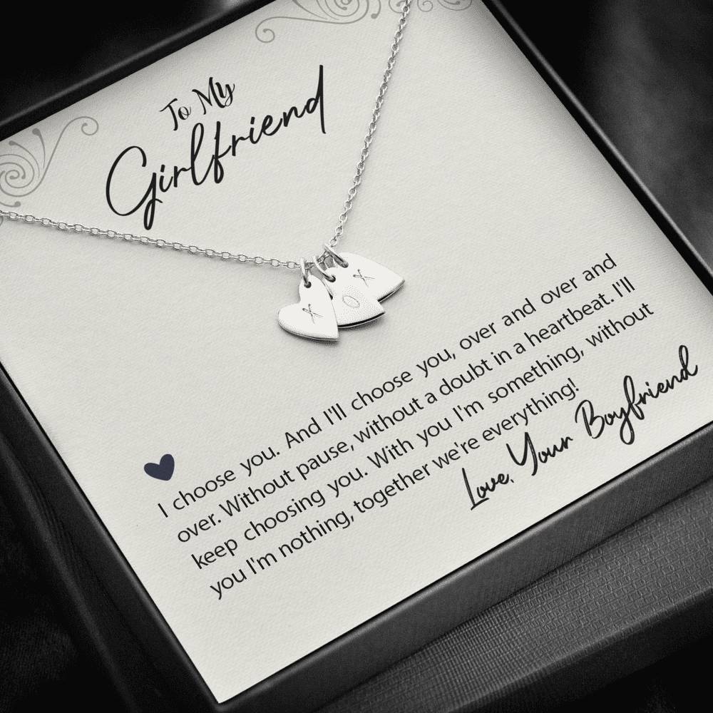 TO MY GIRLFRIEND "WE'RE EVERYTHING" CUSTOM NAME INITIALS ENGRAVING HEARTS NECKLACE GIFT SET - ON CLOUD NINE GIFTS