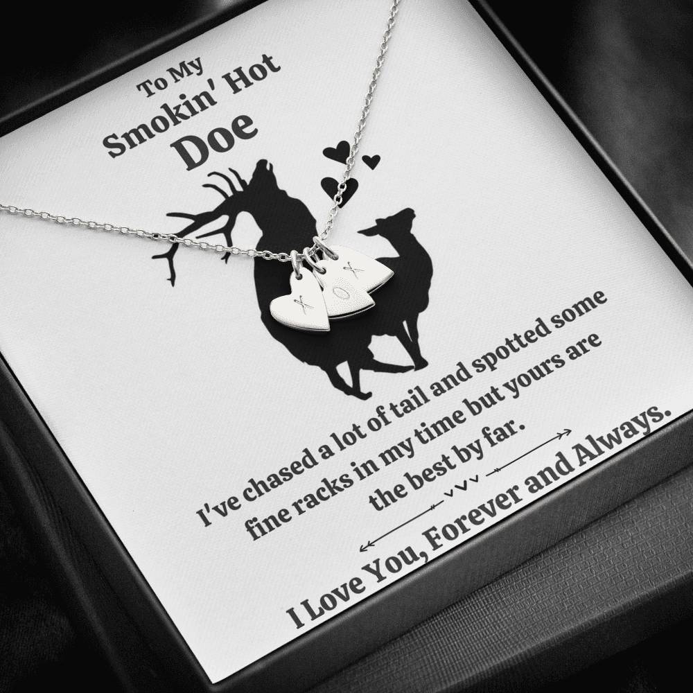 TO MY SMOKIN' HOT DOE "TAIL" CUSTOM NAME INITIALS ENGRAVING HEARTS NECKLACE GIFT SET - ON CLOUD NINE GIFTS