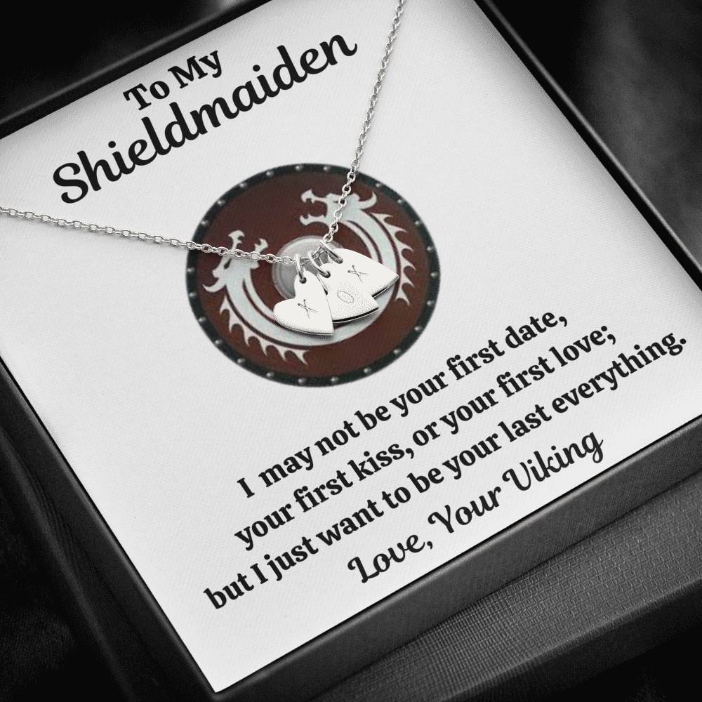 TO MY SHIELDMAIDEN "LAST EVERYTHING - RED" CUSTOM NAME INITIALS ENGRAVING HEARTS NECKLACE GIFT SET - ON CLOUD NINE GIFTS