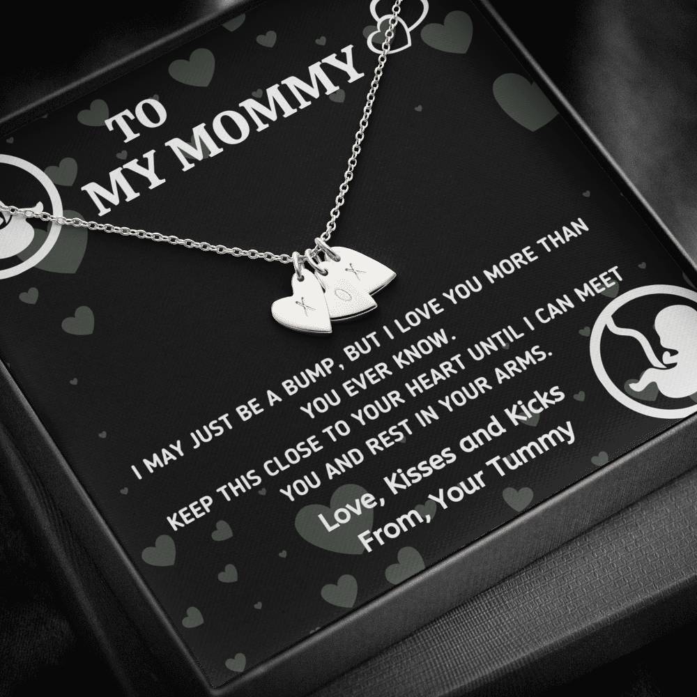 TO MY MOMMY "BABY IN TUMMY" CUSTOM NAME INITIALS ENGRAVING HEARTS NECKLACE GIFT SET - ON CLOUD NINE GIFTS