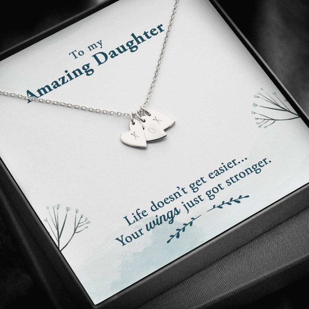 TO MY AMAZING DAUGHTER "WINGS" CUSTOM NAME INITIALS ENGRAVING HEARTS NECKLACE GIFT SET - ON CLOUD NINE GIFTS