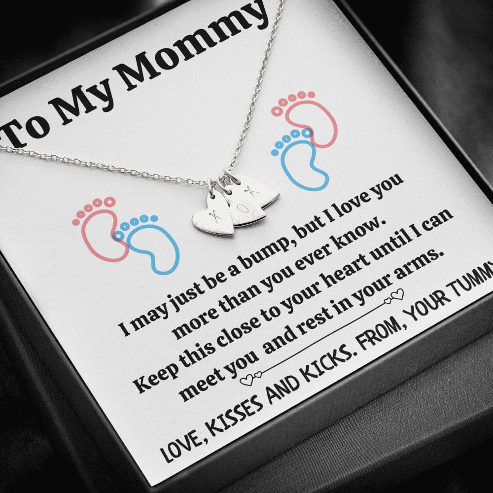 TO MY MOMMY "BABY FEET - WHITE" CUSTOM NAME INITIALS ENGRAVING HEARTS NECKLACE GIFT SET - ON CLOUD NINE GIFTS
