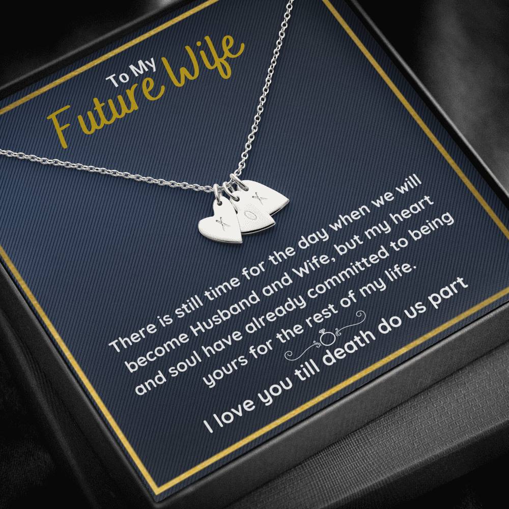 TO MY FUTURE WIFE "COMMITTED" CUSTOM NAME INITIALS ENGRAVING HEARTS NECKLACE GIFT SET - ON CLOUD NINE GIFTS