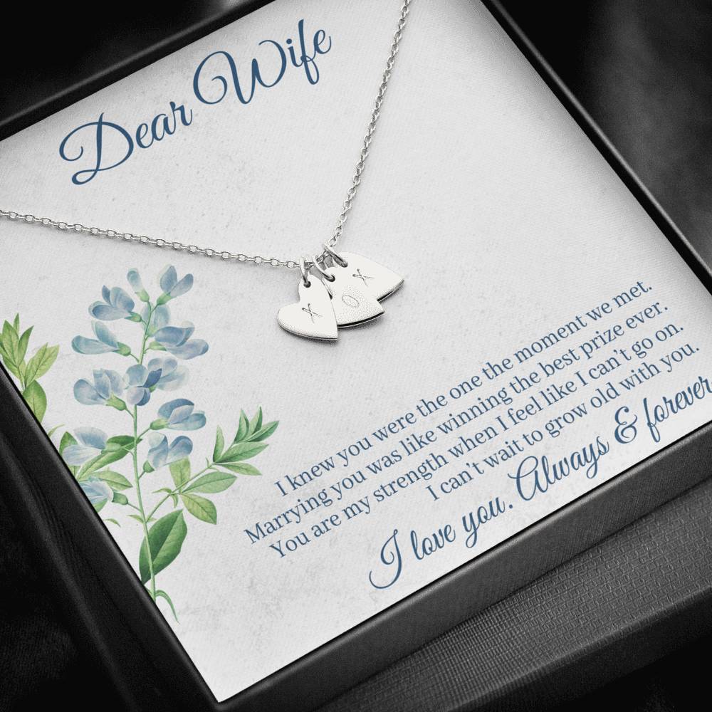 DEAR WIFE "THE ONE" CUSTOM NAME INITIALS ENGRAVING HEARTS NECKLACE GIFT SET - ON CLOUD NINE GIFTS