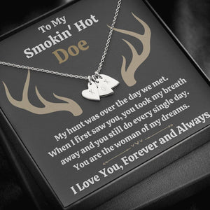 TO MY SMOKIN HOT DOE "DREAMS - DARK" CUSTOM NAME INITIALS ENGRAVING HEARTS NECKLACE GIFT SET - ON CLOUD NINE GIFTS