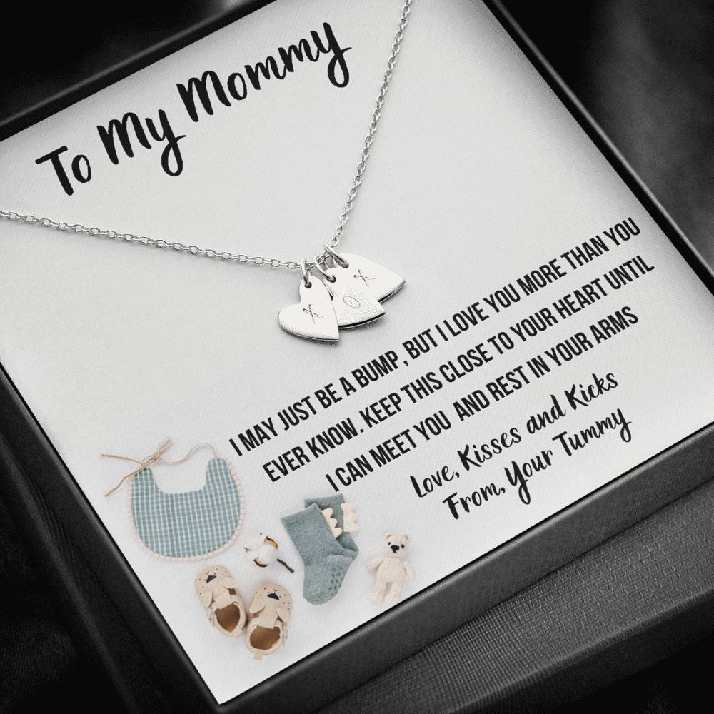 TO MY MOMMY"BABY F" CUSTOM NAME INITIALS ENGRAVING HEARTS NECKLACE GIFT SET - ON CLOUD NINE GIFTS