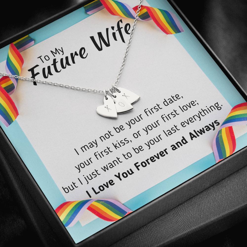 TO MY FUTURE WIFE LGBT CUSTOM NAME INITIALS ENGRAVING HEARTS NECKLACE GIFT SET - ON CLOUD NINE GIFTS