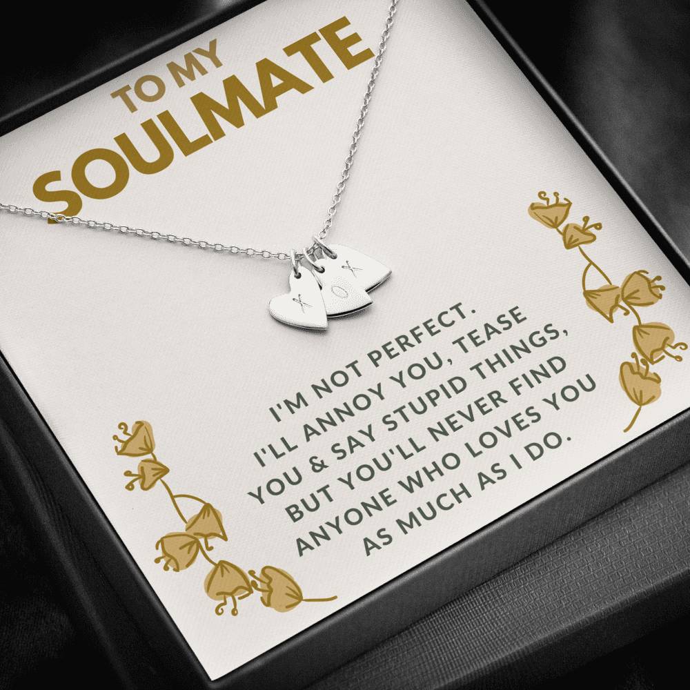 TO MY SOULMATE "TEASE YOU" CUSTOM NAME INITIALS ENGRAVING HEARTS NECKLACE GIFT SET - ON CLOUD NINE GIFTS