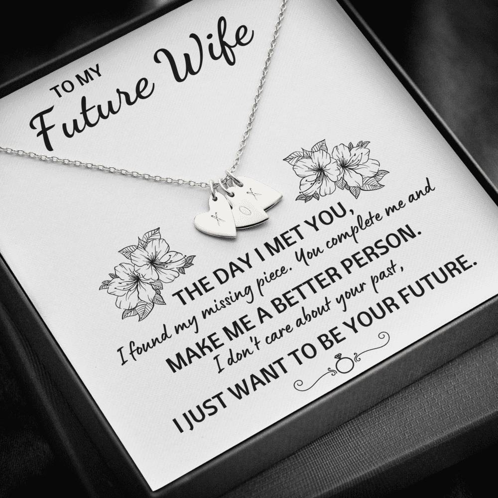 TO MY FUTURE WIFE "YOUR FUTURE" CUSTOM NAME INITIALS ENGRAVING HEARTS NECKLACE GIFT SET - ON CLOUD NINE GIFTS