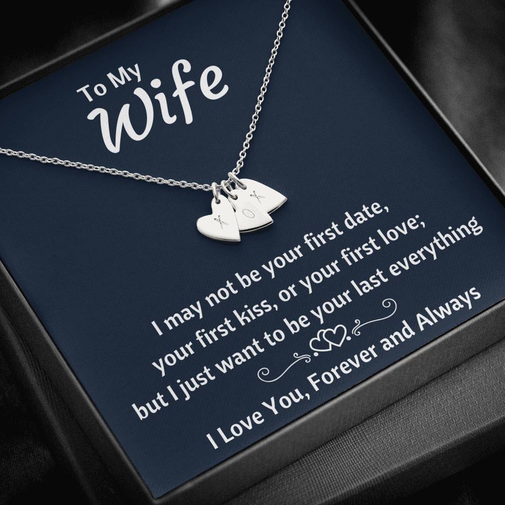 TO MY WIFE "YOUR LAST EVERYTHING" CUSTOM NAME INITIALS ENGRAVING HEARTS NECKLACE GIFT SET - ON CLOUD NINE GIFTS