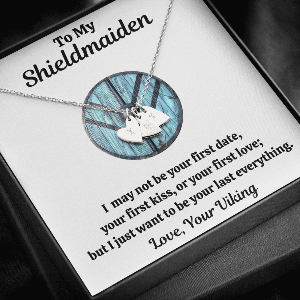 TO MY SHIELDMAIDEN "LAST EVERYTHING - BLUE" CUSTOM NAME INITIALS ENGRAVING HEARTS NECKLACE GIFT SET - ON CLOUD NINE GIFTS