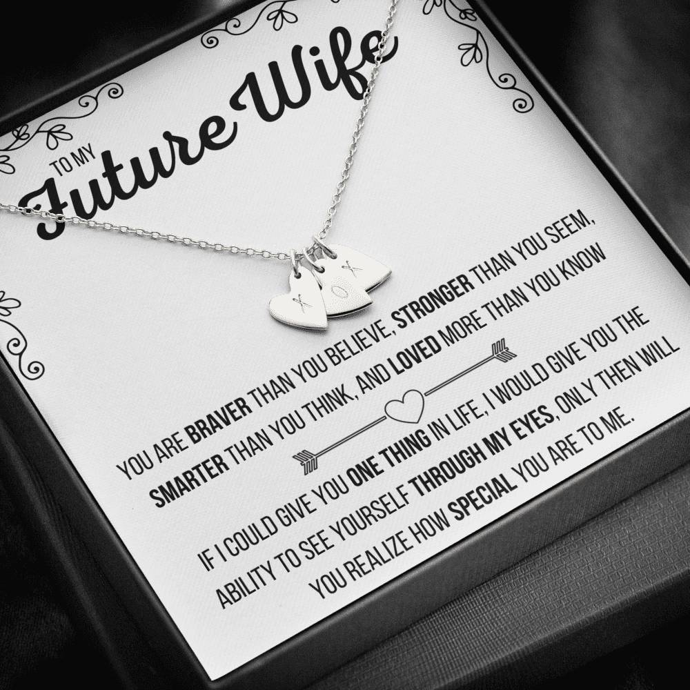 TO MY FUTURE WIFE "LOVED MORE THAN YOU KNOW" CUSTOM NAME INITIALS ENGRAVING HEARTS NECKLACE GIFT SET - ON CLOUD NINE GIFTS