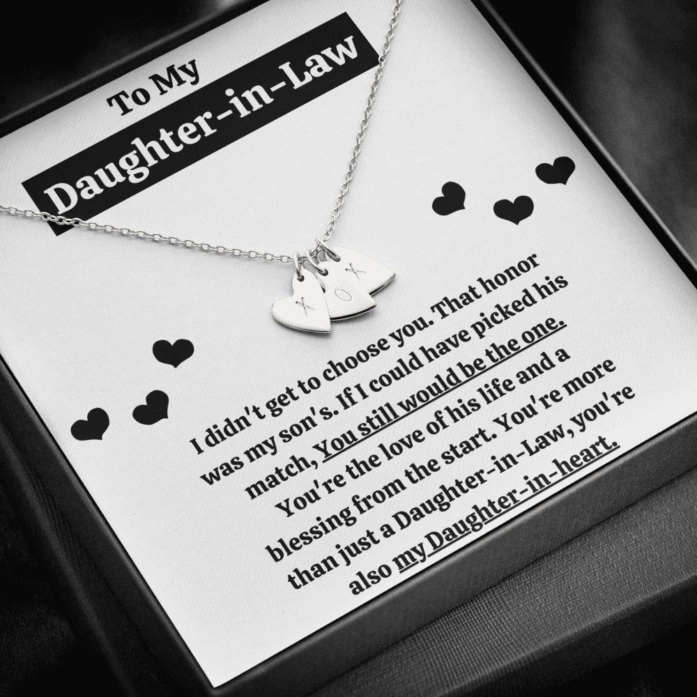 TO MY DAUGHTER-IN-LAW "BLESSING FROM THE START" CUSTOM NAME INITIALS ENGRAVING HEARTS NECKLACE GIFT SET - ON CLOUD NINE GIFTS
