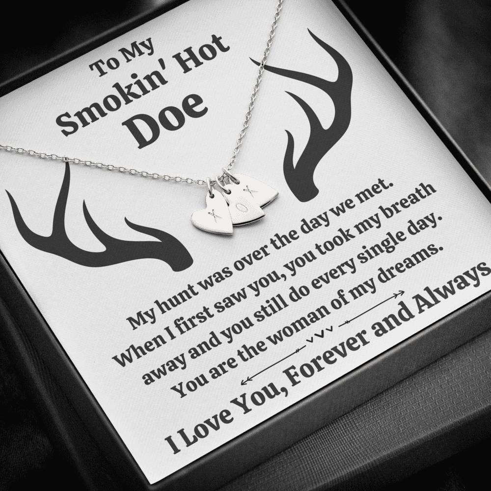 TO MY SMOKIN HOT DOE "DREAMS" CUSTOM NAME INITIALS ENGRAVING HEARTS NECKLACE GIFT SET - ON CLOUD NINE GIFTS