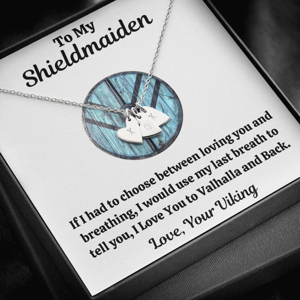 TO MY SHIELDMAIDEN "BREATHING - BLUE" CUSTOM NAME INITIALS ENGRAVING HEARTS NECKLACE GIFT SET - ON CLOUD NINE GIFTS
