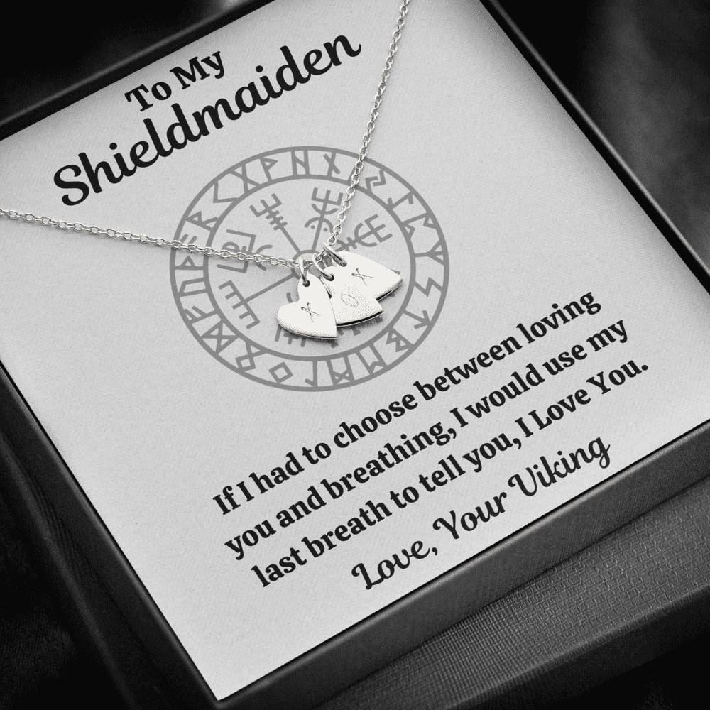 TO MY SHIELDMAIDEN "BREATHING" CUSTOM NAME INITIALS ENGRAVING HEARTS NECKLACE GIFT SET - ON CLOUD NINE GIFTS