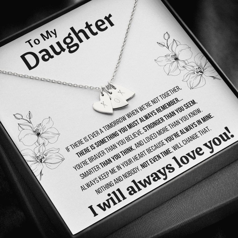 TO MY DAUGHTER "NOT EVEN TIME" CUSTOM NAME INITIALS ENGRAVING HEARTS NECKLACE GIFT SET - ON CLOUD NINE GIFTS