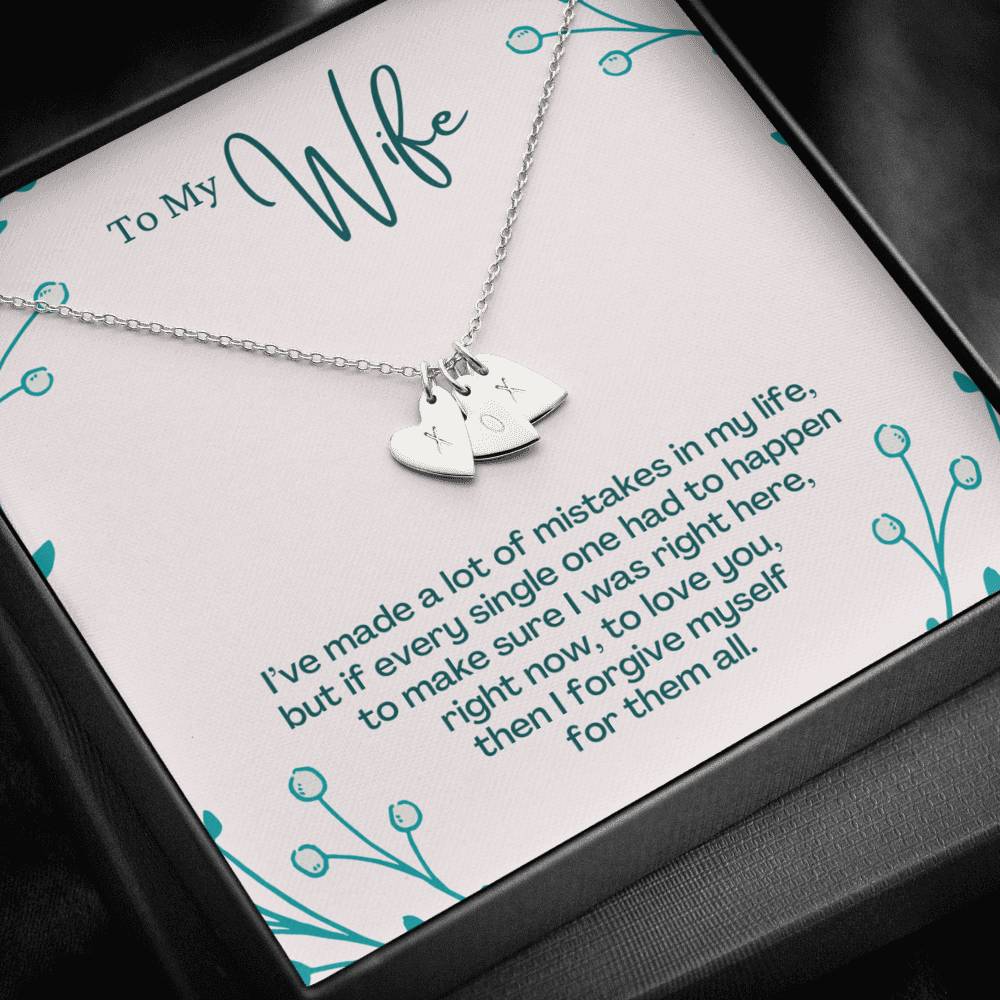 TO MY WIFE "MISTAKES - SO" CUSTOM NAME INITIALS ENGRAVING HEARTS NECKLACE GIFT SET - ON CLOUD NINE GIFTS