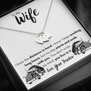 TO MY WIFE "LOVE, YOUR TRUCKER" CUSTOM NAME INITIALS ENGRAVING HEARTS NECKLACE GIFT SET - ON CLOUD NINE GIFTS