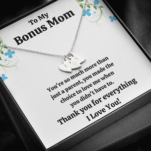 TO MY BONUS MOM "CHOICE TO LOVE ME" CUSTOM NAME INITIALS ENGRAVING HEARTS NECKLACE GIFT SET - ON CLOUD NINE GIFTS