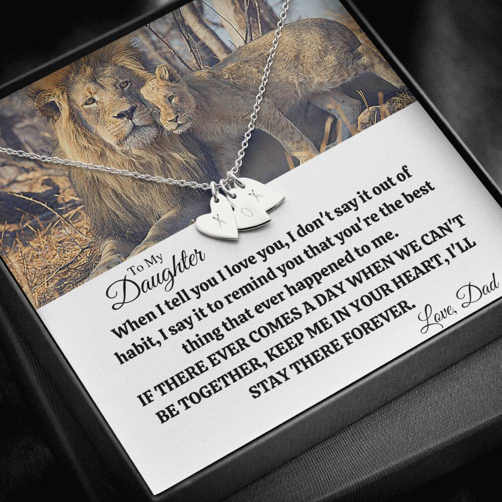 TO MY DAUGHTER "OUT OF HABIT - LION" CUSTOM NAME INITIALS ENGRAVING HEARTS NECKLACE GIFT SET - ON CLOUD NINE GIFTS