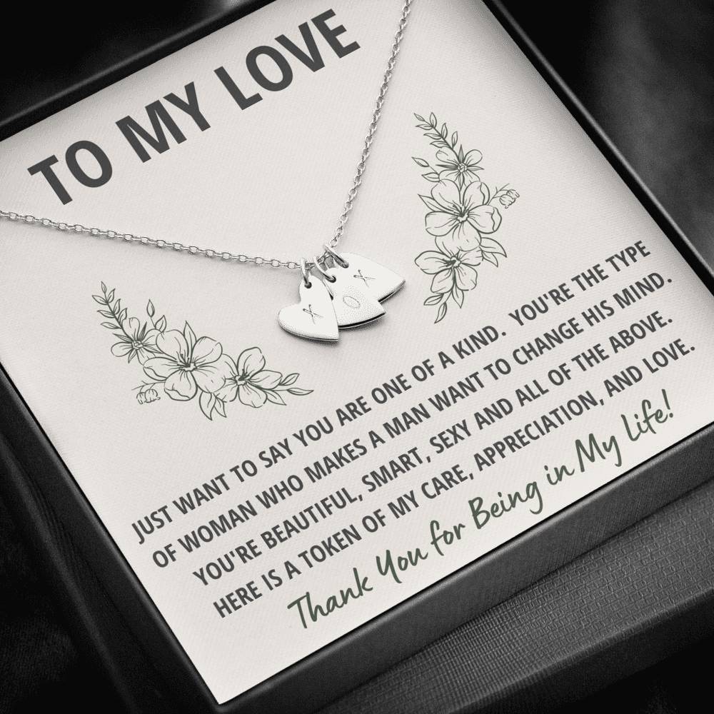 TO MY LOVE "TOKEN" CUSTOM NAME INITIALS ENGRAVING HEARTS NECKLACE GIFT SET - ON CLOUD NINE GIFTS