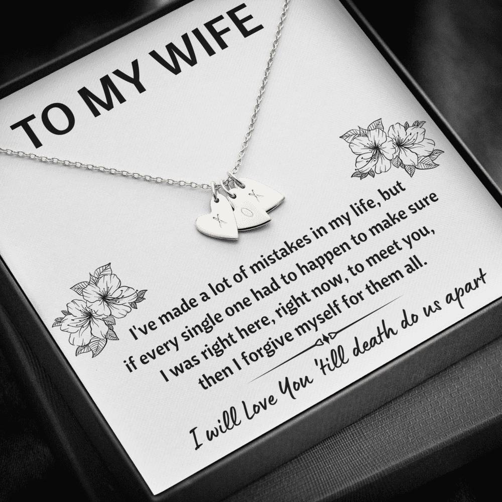 TO MY WIFE "MISTAKES" CUSTOM NAME INITIALS ENGRAVING HEARTS NECKLACE GIFT SET - ON CLOUD NINE GIFTS