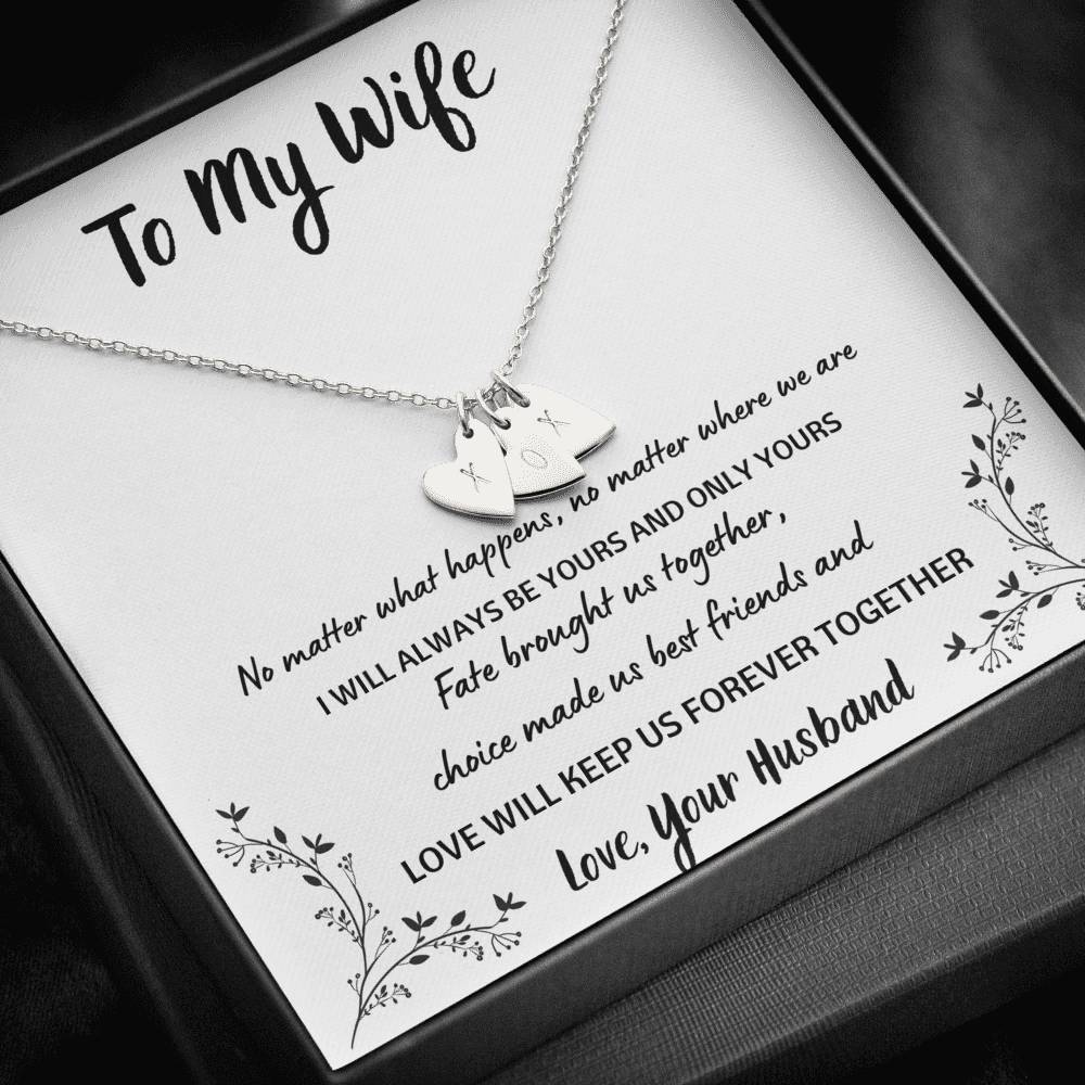 TO MY WIFE "FOREVER TOGETHER" CUSTOM NAME INITIALS ENGRAVING HEARTS NECKLACE GIFT SET - ON CLOUD NINE GIFTS