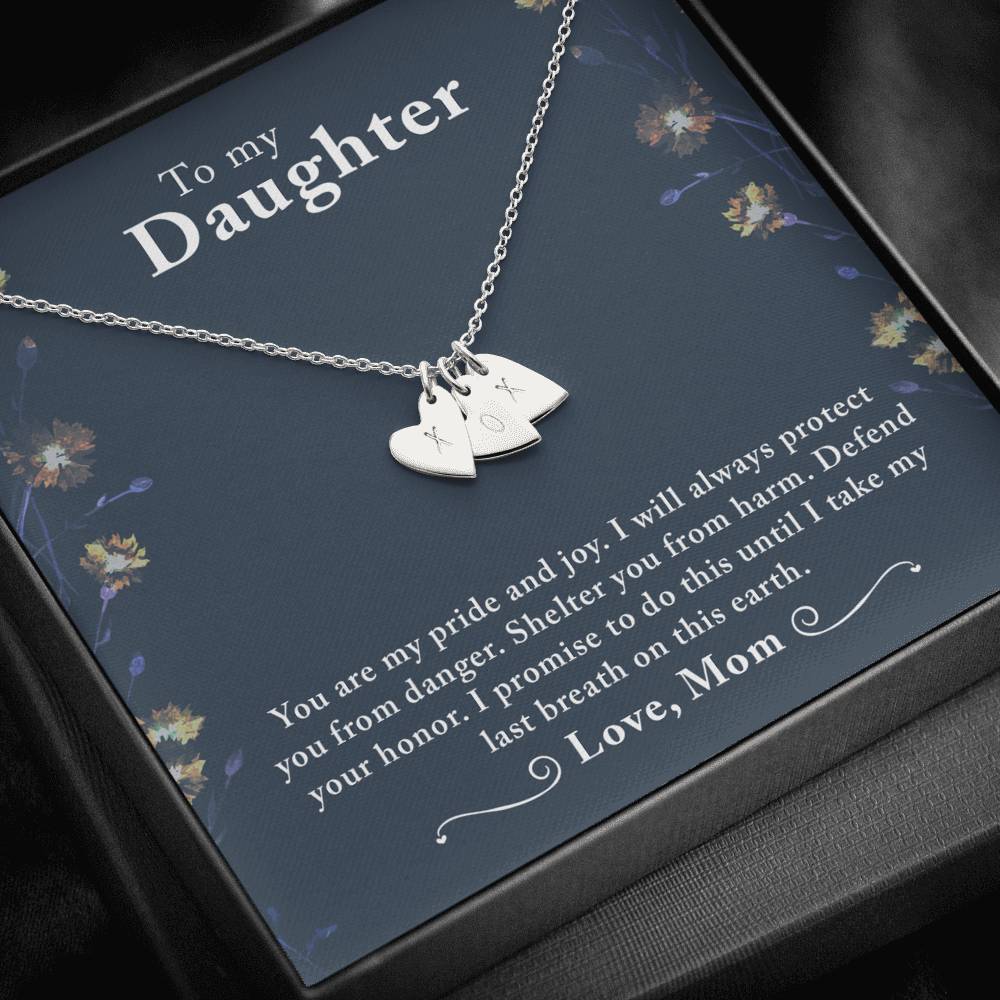 TO MY DAUGHTER "LAST BREATH" CUSTOM NAME INITIALS ENGRAVING HEARTS NECKLACE GIFT SET - ON CLOUD NINE GIFTS