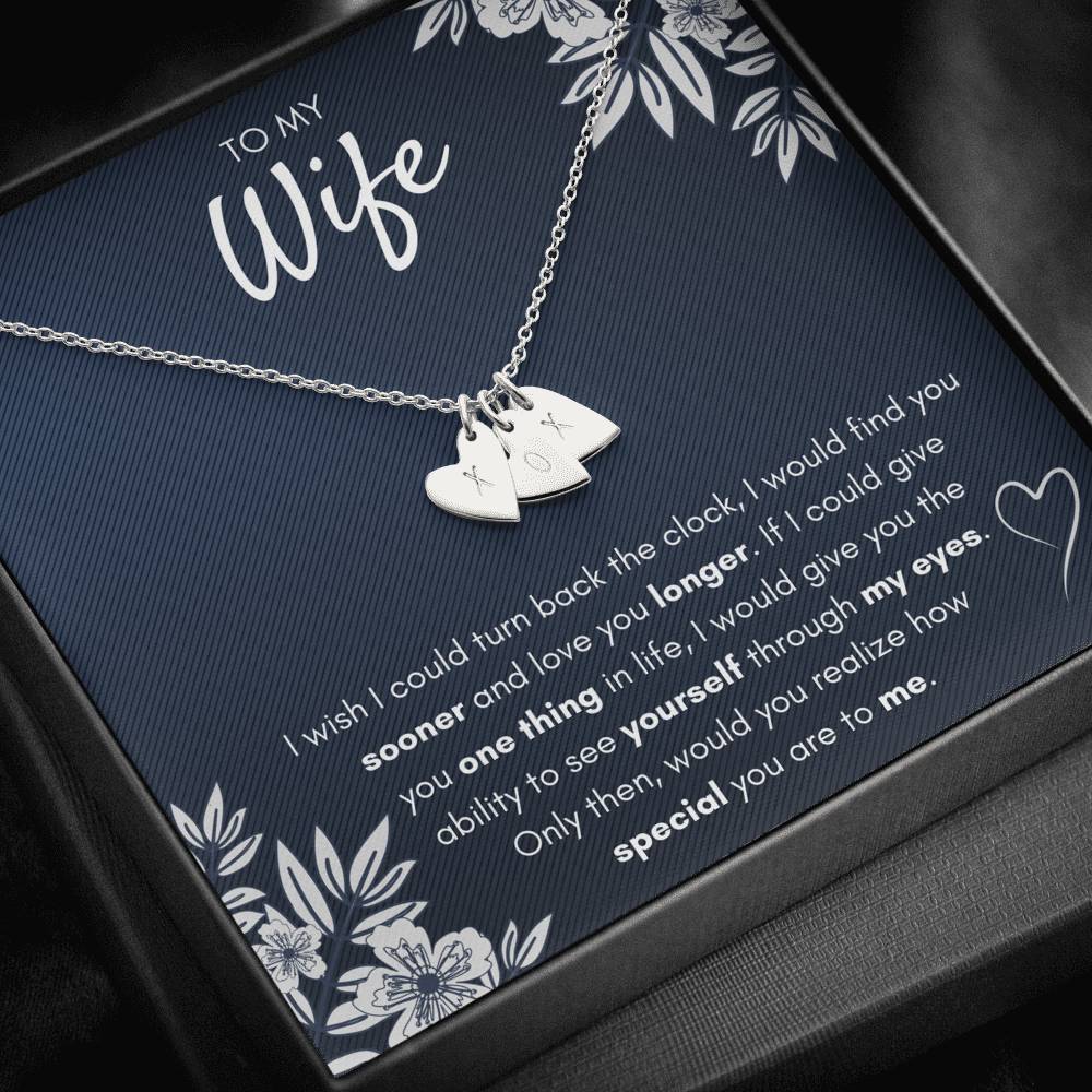 TO MY WIFE "FIND YOU SOONER" CUSTOM NAME INITIALS ENGRAVING HEARTS NECKLACE GIFT SET - ON CLOUD NINE GIFTS