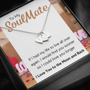 TO MY SOULMATE "LOVE YOU LONGER" CUSTOM NAME INITIALS ENGRAVING HEARTS NECKLACE GIFT SET - ON CLOUD NINE GIFTS