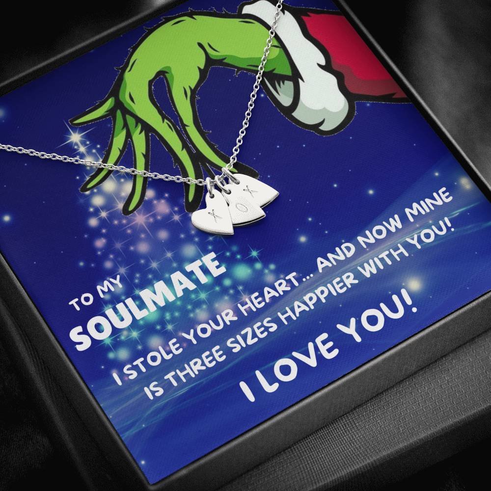 TO MY SOULMATE "THREE SIZES HAPPIER - TREE" CUSTOM NAME INITIALS ENGRAVING HEARTS NECKLACE GIFT SET - ON CLOUD NINE GIFTS