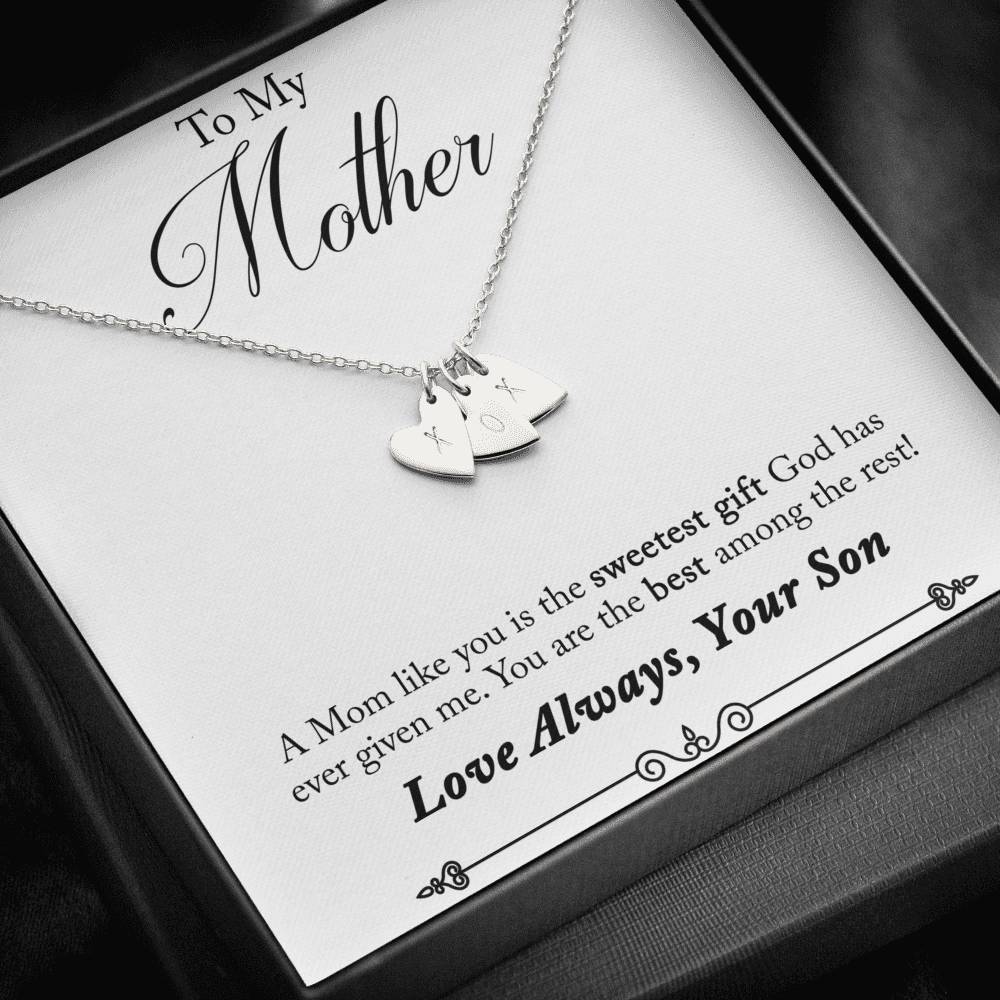 TO MY MOTHER "AMONG THE REST - SO" CUSTOM NAME INITIALS ENGRAVING HEARTS NECKLACE GIFT SET - ON CLOUD NINE GIFTS