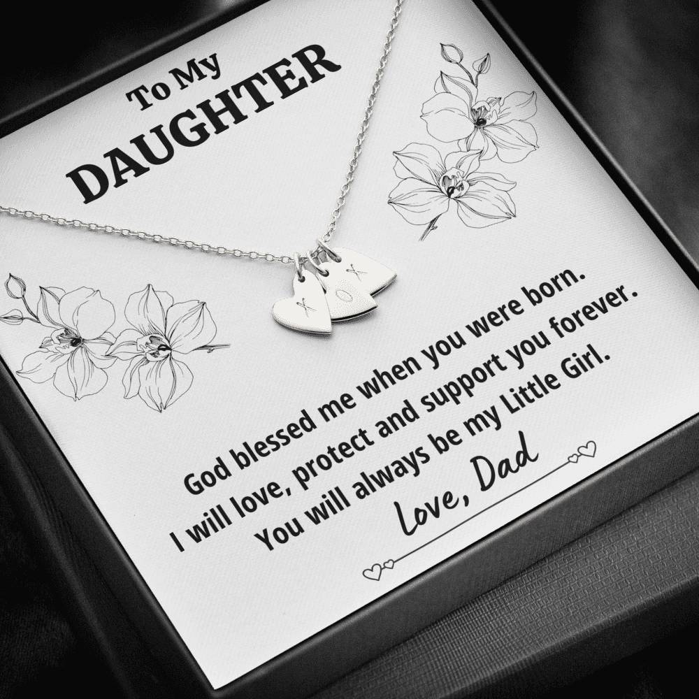 TO MY DAUGHTER FROM DAD "LITTLE GIRL" CUSTOM NAME INITIALS ENGRAVING HEARTS NECKLACE GIFT SET - ON CLOUD NINE GIFTS